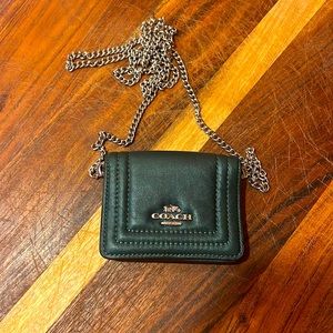 Coach mini wallet on a silver chain, evergreen bag! Never used!